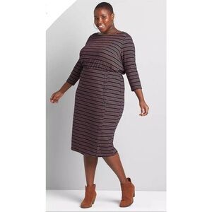 Lane Bryant Boatneck Sheath Dress With Button Detail Plus Size 22/24 Stripped